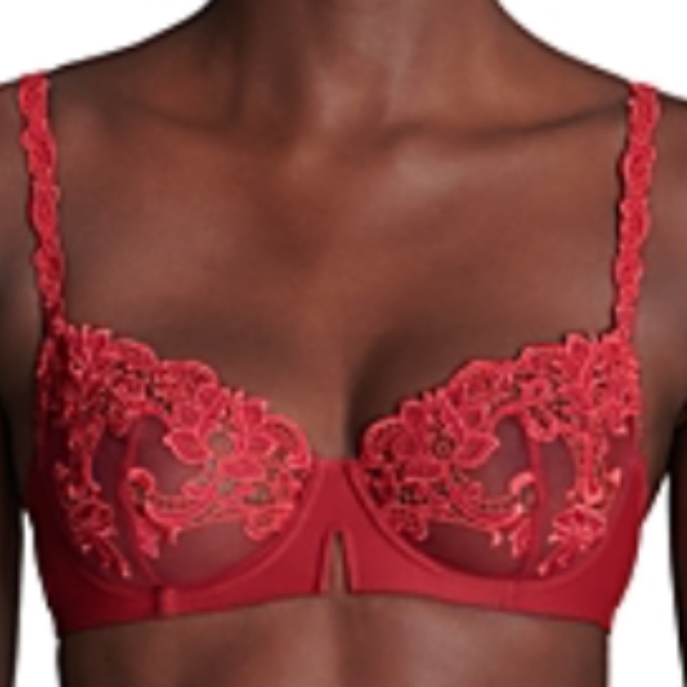 Simone Perele Women's Saga Embroidered Demi Cup Bra in Red | Size 36B